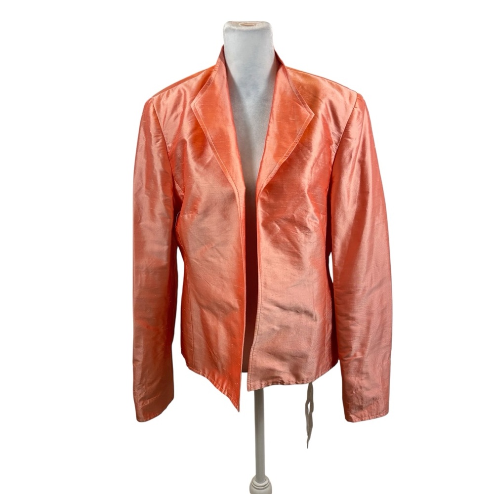 Ladies Louben Brand Peach Open Front 100% Silk Jacket Size 8